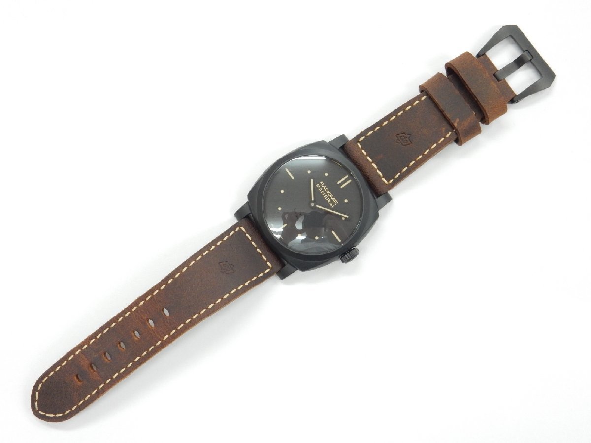 148万【美品】パネライ PANERAI ラジオミール 1940 チェラミカ 3デイズ PAM00577 裏スケ ブラック文字盤 腕時計 メンズ 手巻き 革ベルト_画像4