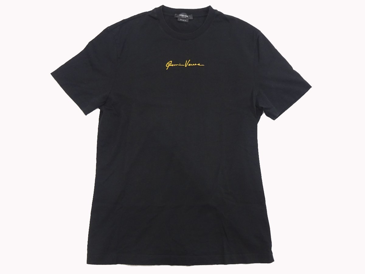 VERSACE ヴェルサーチェ クルーネック ロゴ Tシャツ ブラック Mサイズ イタリア製 国内正規 A87500 メンズ ベルサーチ_画像1
