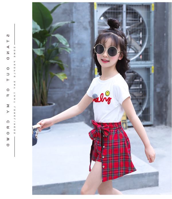 !mineka! Kids top and bottom set child clothes short sleeves shirt pants check pattern setup usually put on commuting to kindergarten . pair going out white 140cm 210920/8T