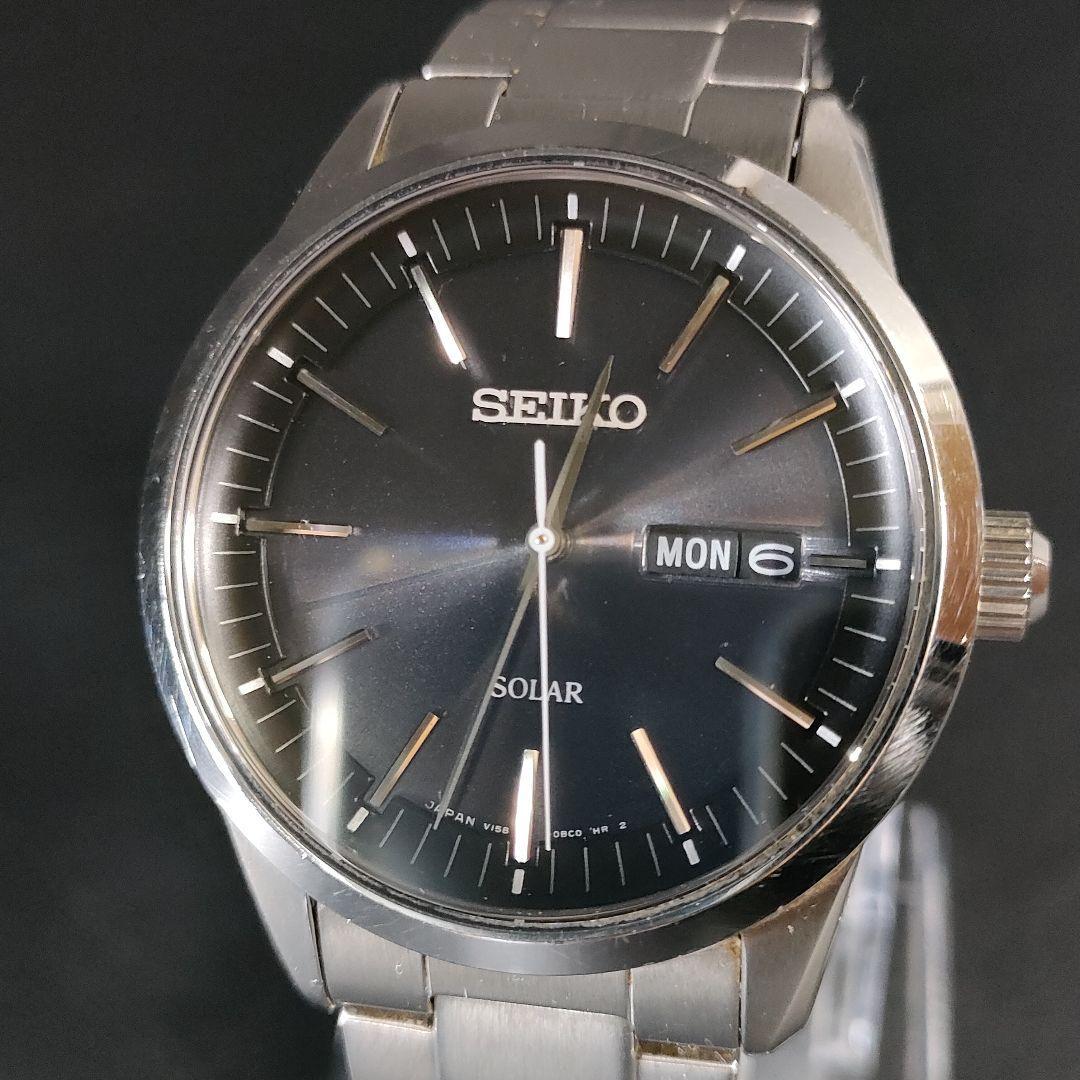 極美品【稼働品】SEIKO　セイコー　V158　ブラック　シルバー　ソーラー