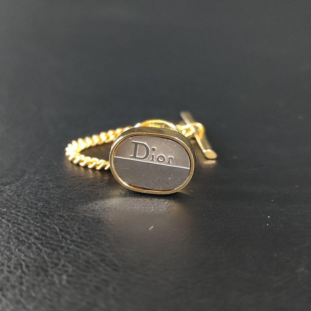 【美品】Diorディオール カフス・タイピンセット ゴールド シルバー 楕円ロゴ