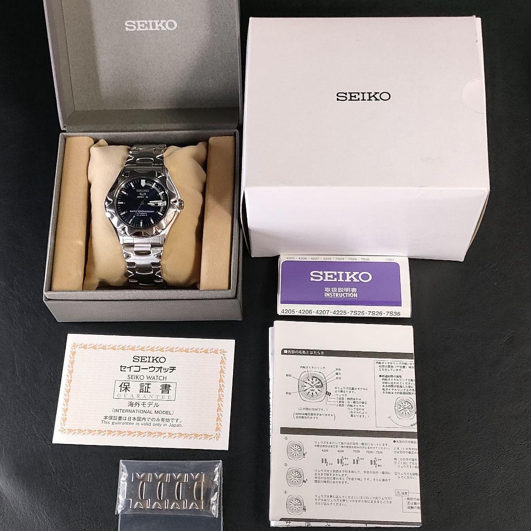 美品【稼働品】SEIKO5セイコーファイブ　7S36　ネイビー　シルバー　自動巻_画像1