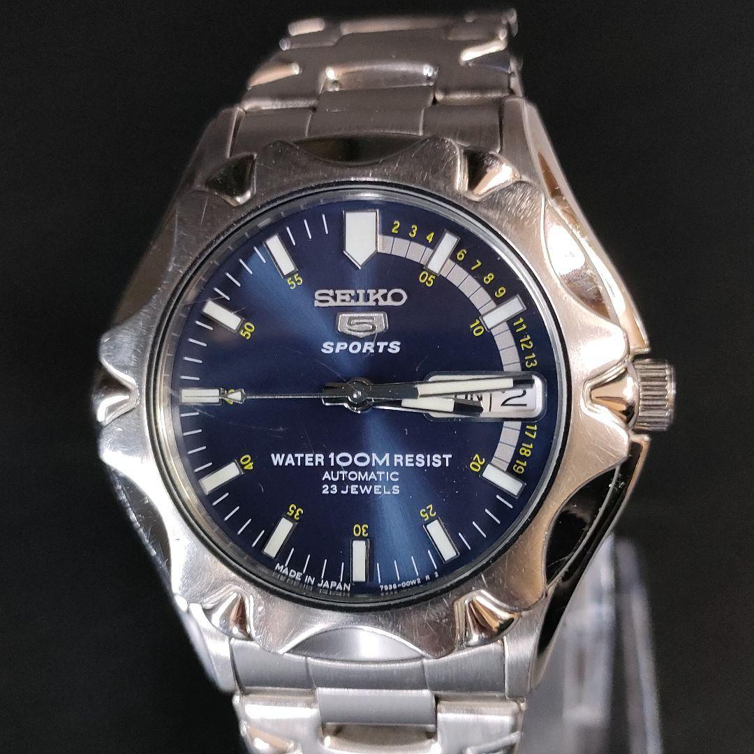 美品【稼働品】SEIKO5セイコーファイブ　7S36　ネイビー　シルバー　自動巻_画像3