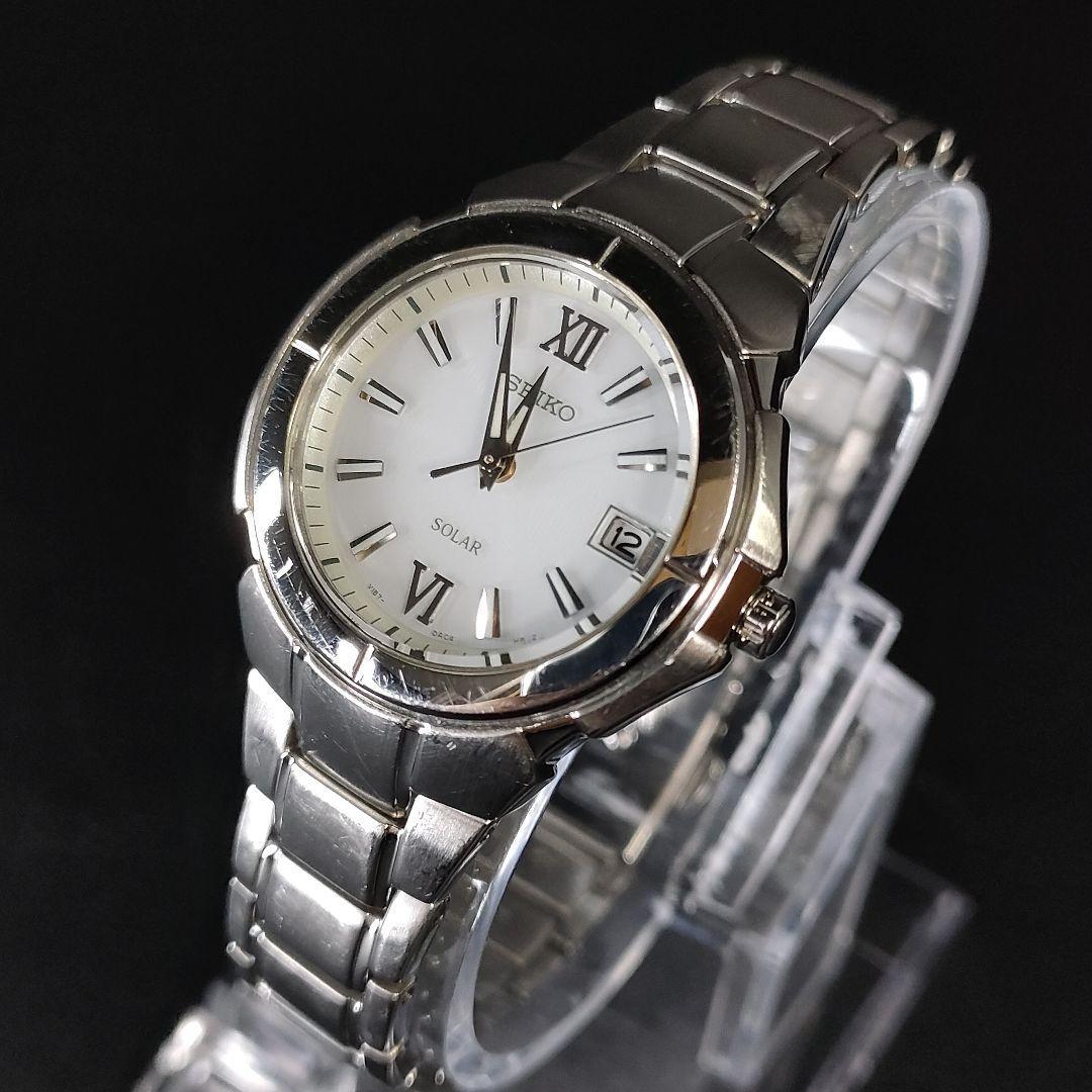 極美品【稼働品】SEIKO セイコー V187 ホワイト シルバー ソーラー