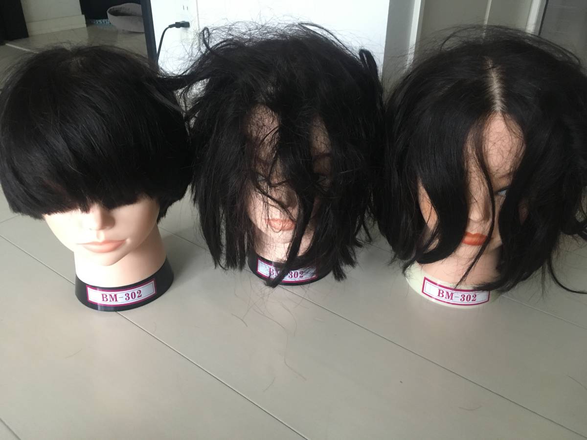 カットウィッグ 15体セット ヘアカット カット マネキン 新人 トレーニング ヘアカラー 研修 美容師 練習用 中古現状品 ヘッドマネキン