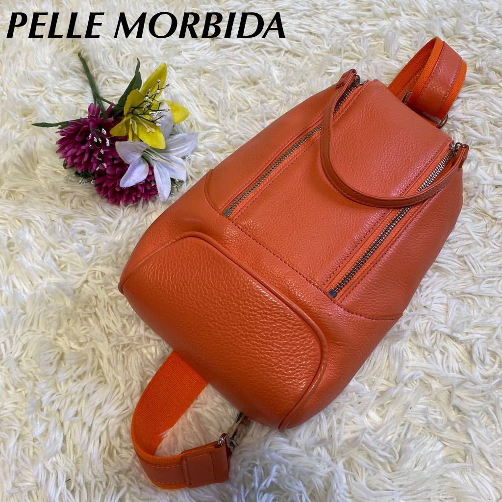 [ rare ]PELLE MORBIDAperemo ruby da body bag orange leather diagonal .. unisex shoulder bag Meiden Voyage