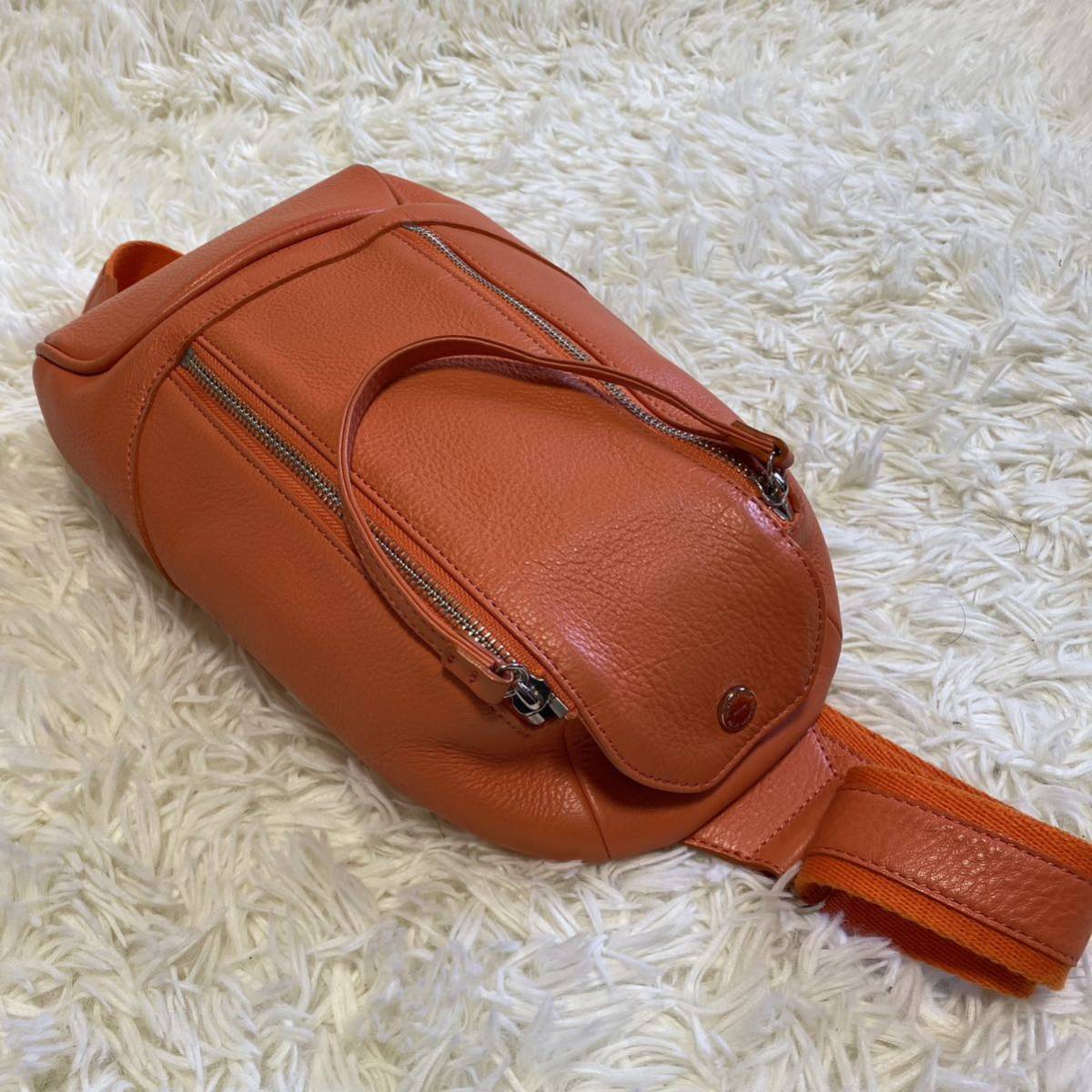 [ rare ]PELLE MORBIDAperemo ruby da body bag orange leather diagonal .. unisex shoulder bag Meiden Voyage