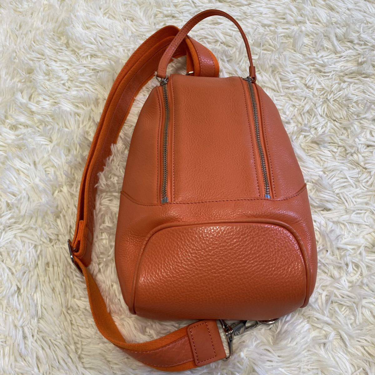 [ rare ]PELLE MORBIDAperemo ruby da body bag orange leather diagonal .. unisex shoulder bag Meiden Voyage