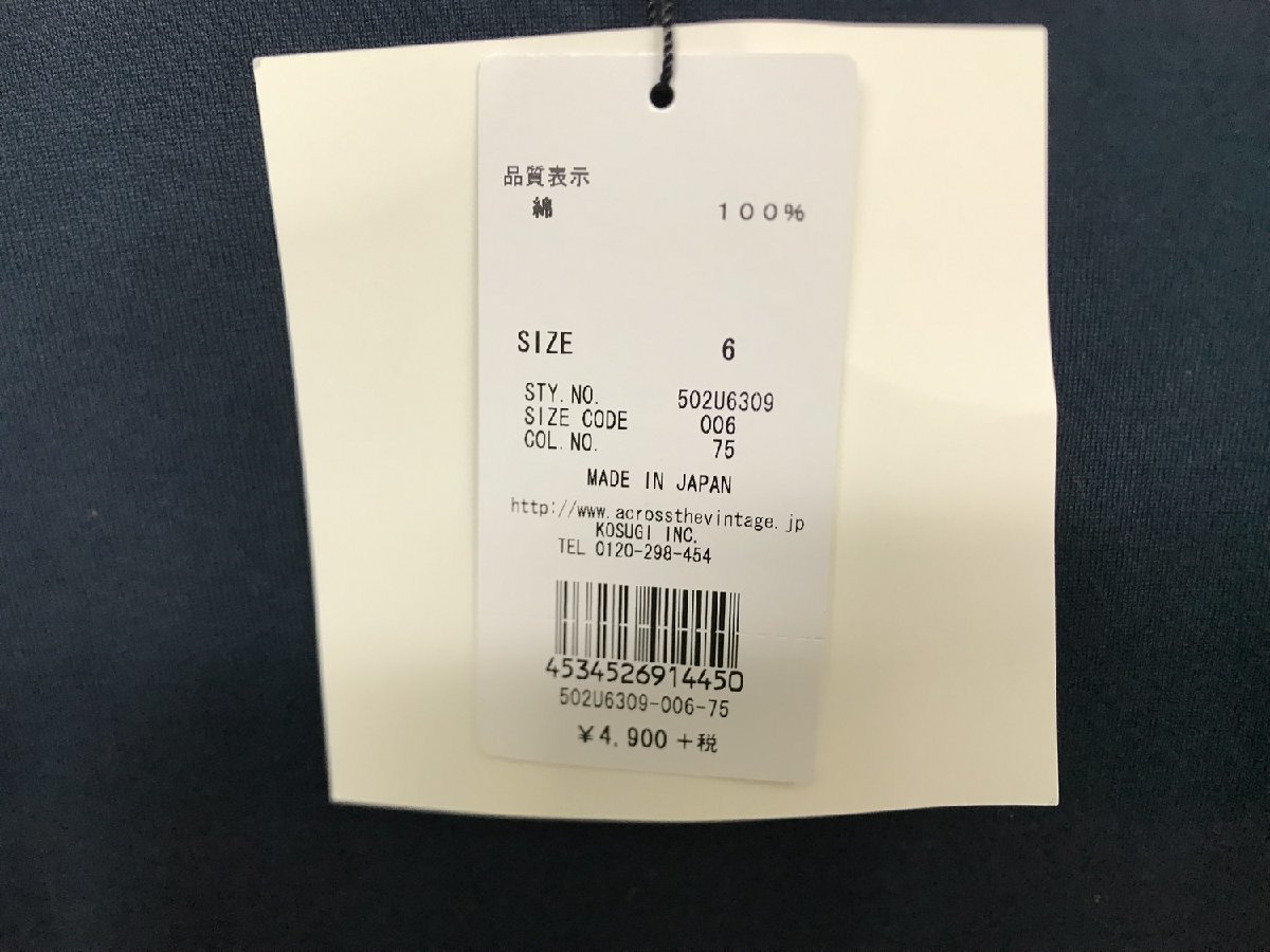 【新品未使用タグ付き】ACROSS THE VINTAGE アクロスザヴィンテージ Tシャツ 日本製 サイズ6 レディース ネイビー_画像5