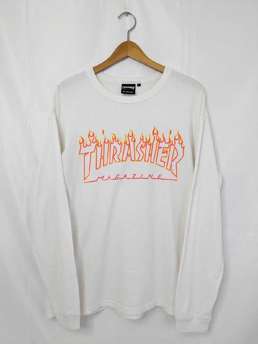 THRASHER スラッシャー FLAME LOGO フレイムロゴプリント ロングスリーブTシャツ 長袖 サイズ：XL カラー：ホワイト_画像1