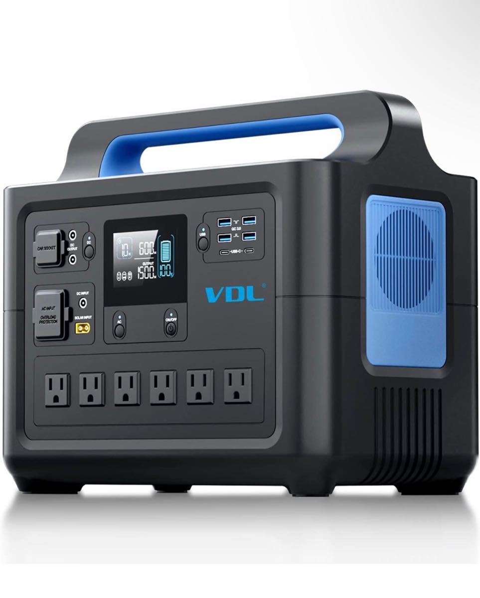 VDL ポータブル電源 大容量 ポータブルバッテリー 非常用電源 1500W