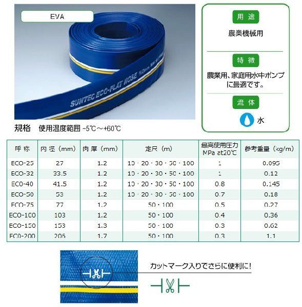 十川 水中ポンプ 散水ホース 排水ポンプ エンジンポンプ 50mm×10m 2インチ 排水ホース 農業用ホース 送水ホース フラットホース_画像2