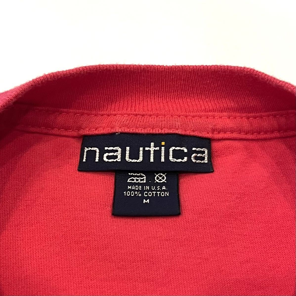 【USA製】90s NAUTICA ノーティカ 半袖Tシャツ メンズM 赤/レッド プリント クルーネック コットン Tee オールド アメリカ製 古着 USED_画像7