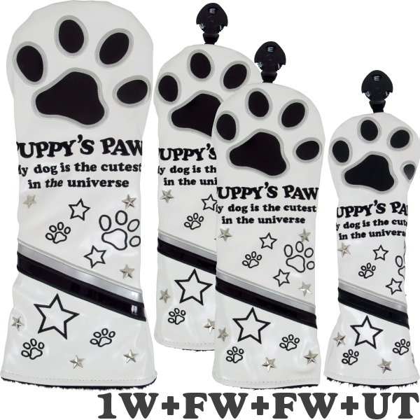 ★PAPPY'S PAW 仔犬の肉球 NEO CLASSIC ヘッドカバー 4個組 1W+FW/2+UT (ホワイト/ブラック)★