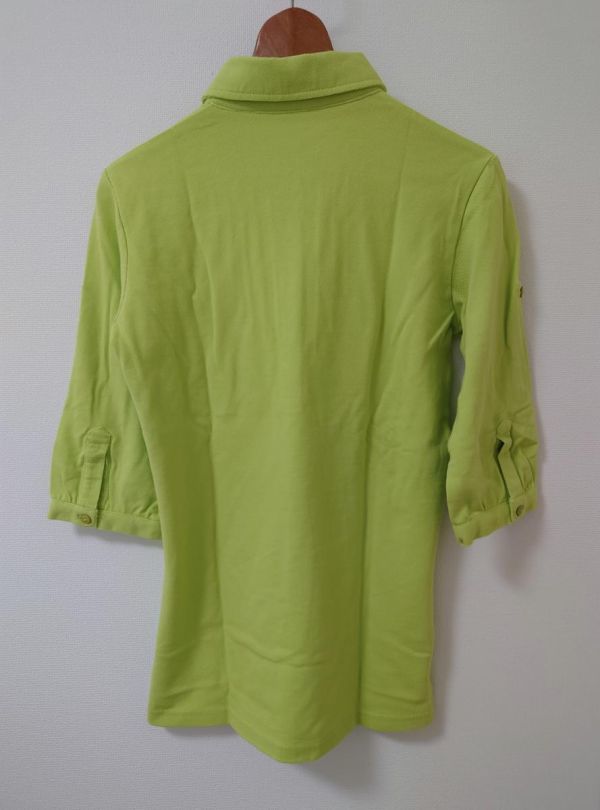 . минут рукав tuck дизайн рубашка-поло M mint green [KIY-1578]