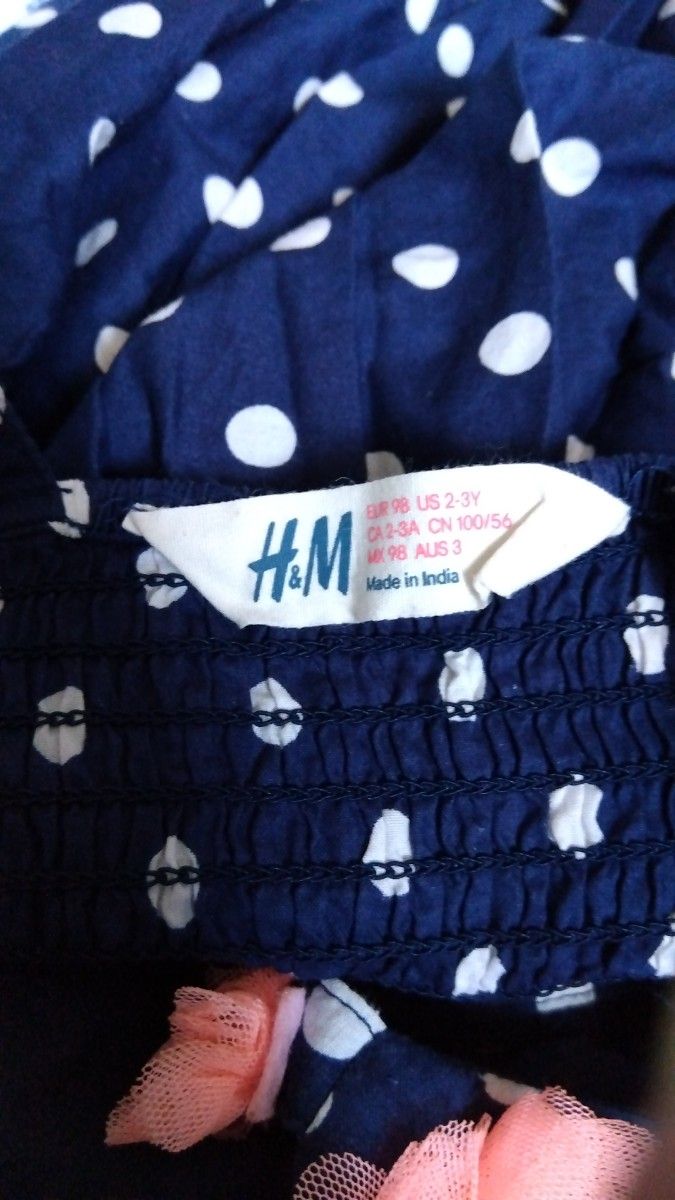 H＆M　エイチアンドエム　ドット柄　ワンピース　ネイビー　100　女の子　子供服