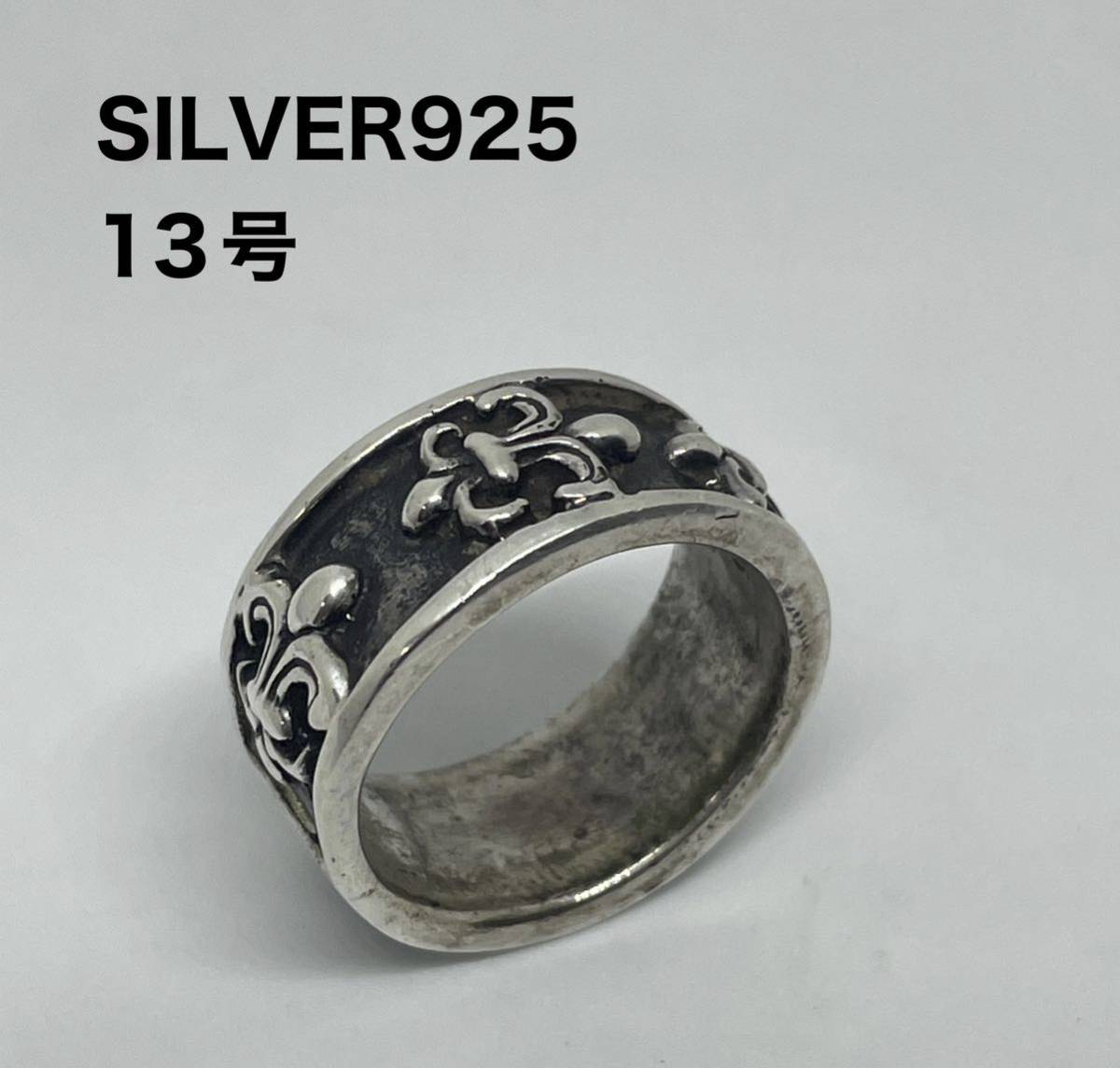YQケオ-10C シルバー925リング　平打ち燻し百合　スターリングシルバー　ギフト　け01おmc