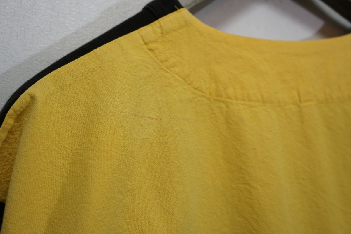 定番 正規 MAN-TLE マントル T-SHIRT ギザ スーピマコットン 切り替え 半袖 Tシャツ カットソー 黒黄 L 本物 927M_極薄汚れ