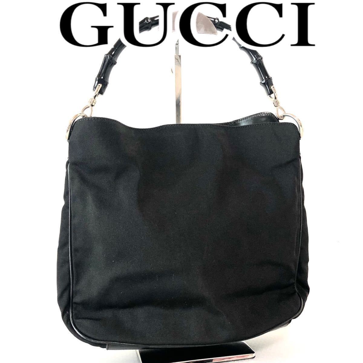 ■美品■GUCCI グッチ　バンブー　ショルダーバッグ　ハンドバッグ　ナイロン×レザー　 刻印あり　イタリア製　ブラック_画像1