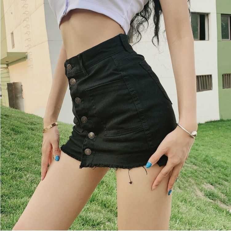 3094 front button Denim miniskirt inner attaching M black 