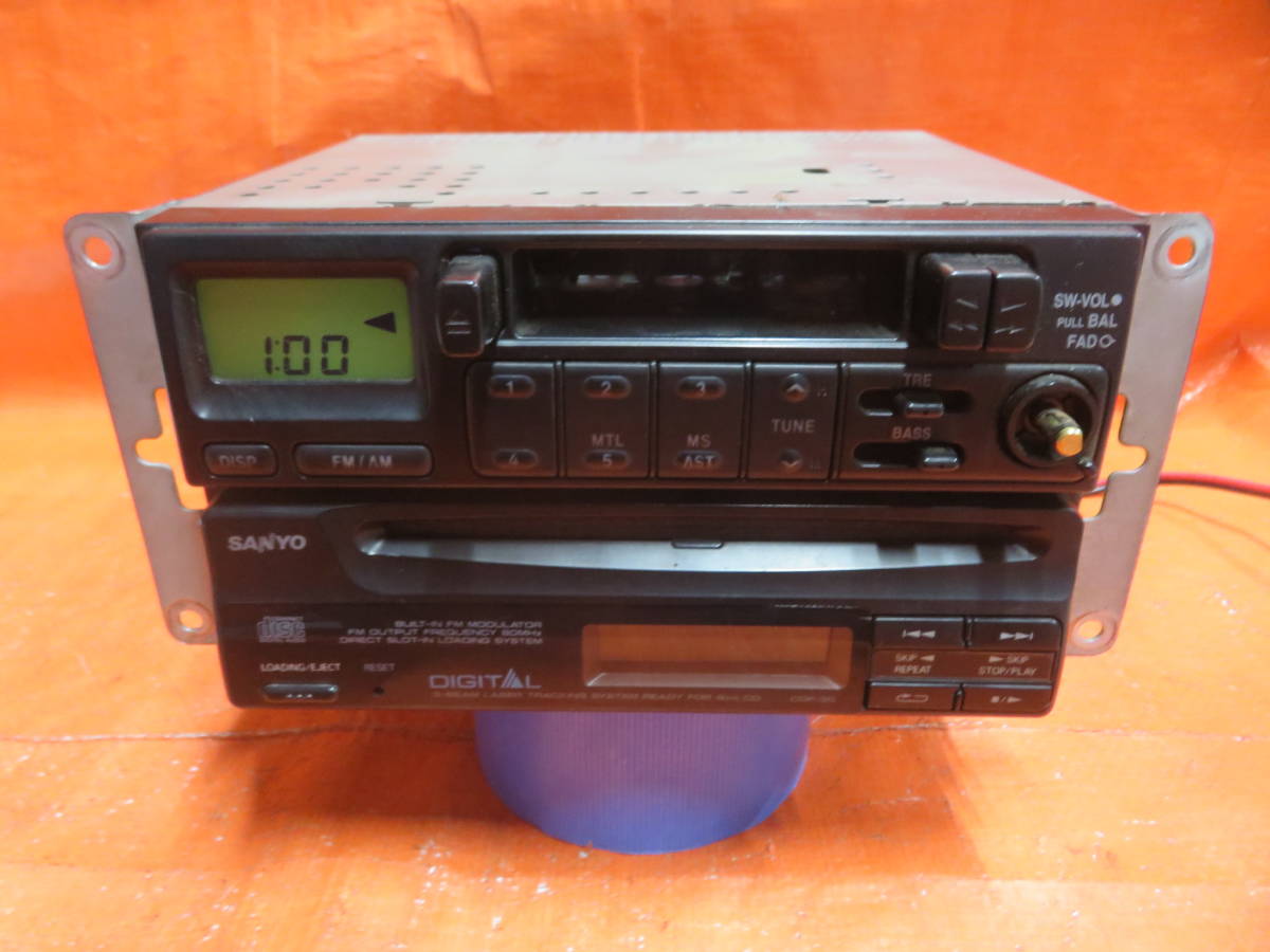 BY4423 junk SANYO CD& cassette deck /CD player CDF-30/ cassette product number unknown / present condition delivery part removing * knob missing goods wiring disconnection 