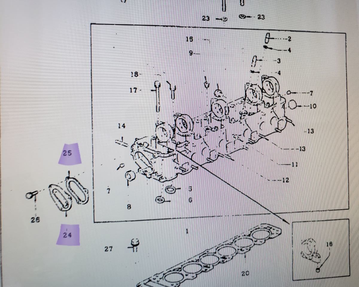 L6L型シリンダーヘッド　フロントカバー L20 L28 N42 E88 P90 ケンメリ ハコスカ s30 ジャパン　KGC10 ローレルc130 グロリア330 240Z_24番　25番の部品です。