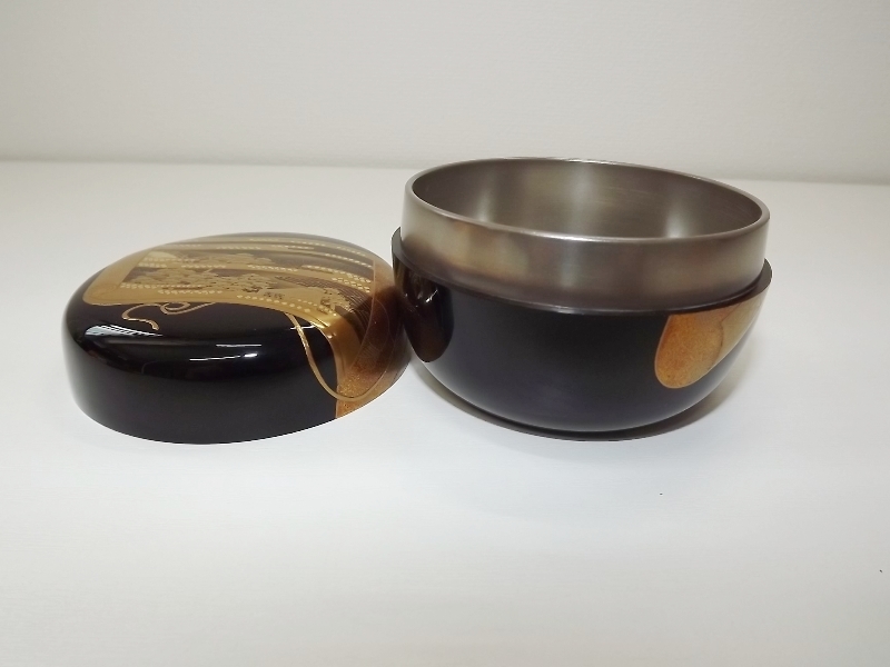 茶道具 棗 漆芸 巻物蒔絵 平棗 辰吉作 共箱 茶道具 棗 漆芸 巻物蒔絵 平棗 辰吉作 共箱