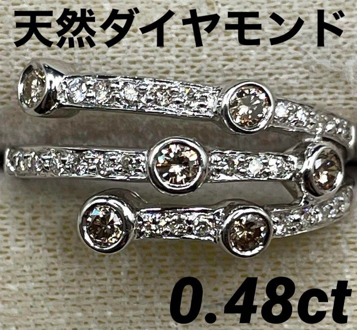 _^ 未使用 天然ダイヤモンド高級デザインリング K18WG 13.5号 天然