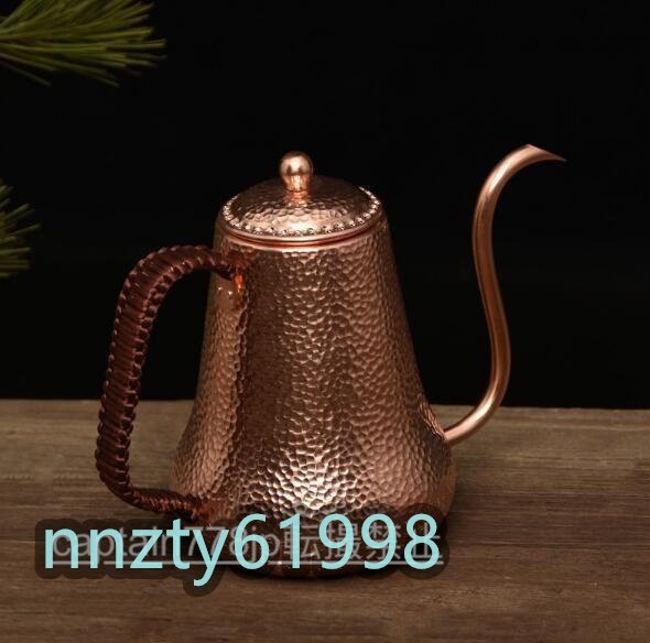 純銅 大容量コーヒーポット制コーヒー器具銅イメージ紫銅ハンマー紋コーヒーポット細口ポットコーヒーポット900ML_画像2