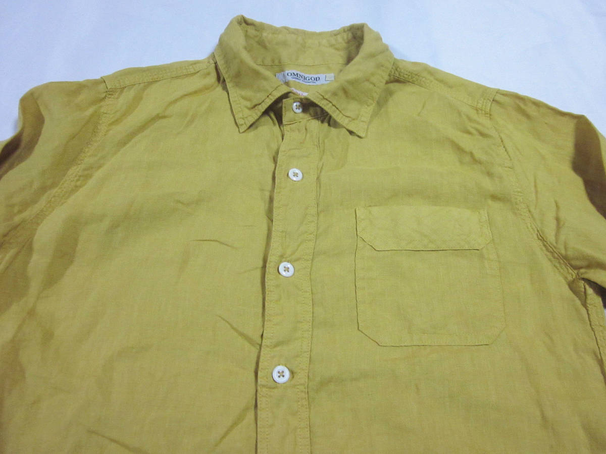 送料無料!! OMNIGOD オムニゴッド ドミンゴ NO-56ー097X リネンキャンバス 麻100% 8分袖 カラー ワークシャツ 3 カラシ 日本製の画像5