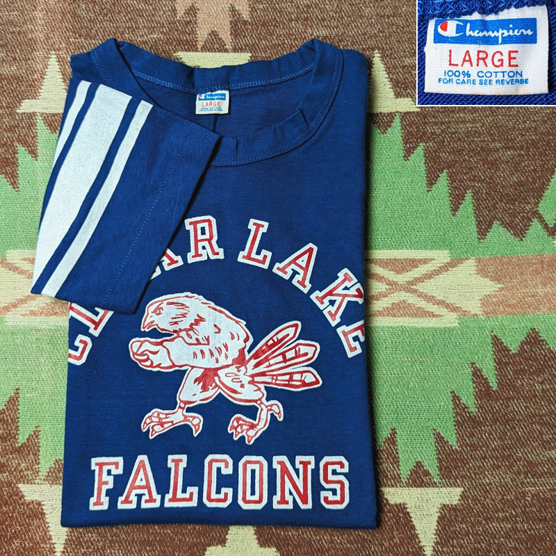 デッドストック 【チャンピオン】 70s Football T-Shirt FALCONS / 70年代 フットボール Tシャツ L バータグ トリコタグ ビンテージ 60s80s