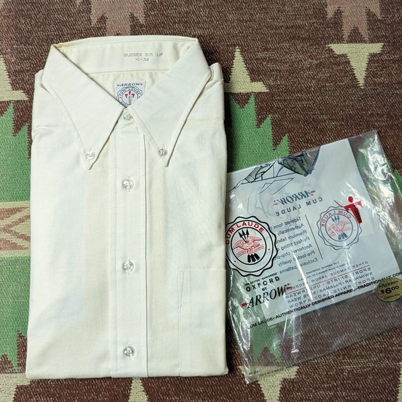デッドストック 【ARROW CUM LAUDE】 60s White Oxford B/D Shirt / 60年代 ボタンダウン 白 オックスフォード シャツ アイビー ビンテージ_画像1