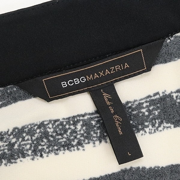 ◆BCBG MAXAZRIA マックスアズリア ストレッチ ボーダー柄 ビーズ装飾 チュニック オフホワイト×ブラック L_画像4