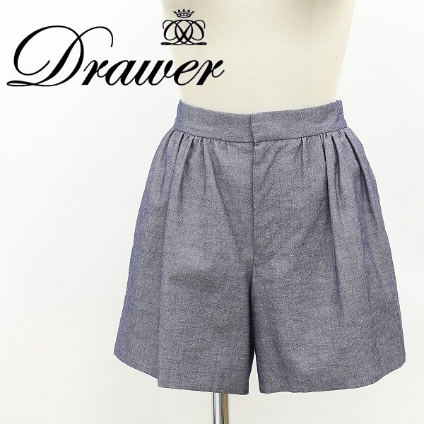 美品◆Drawer ドゥロワー コットン ギャザー キュロット ショート パンツ 36