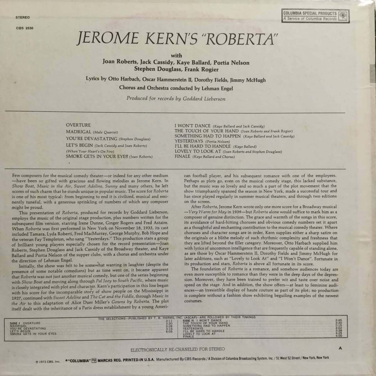 ロバータ／ジェローム・カーン(キャスト盤？) 輸入盤 (LPレコード) Jerome Kern's Roberta、ジョーン・ロバーツ、ジャック・キャシディ_画像2