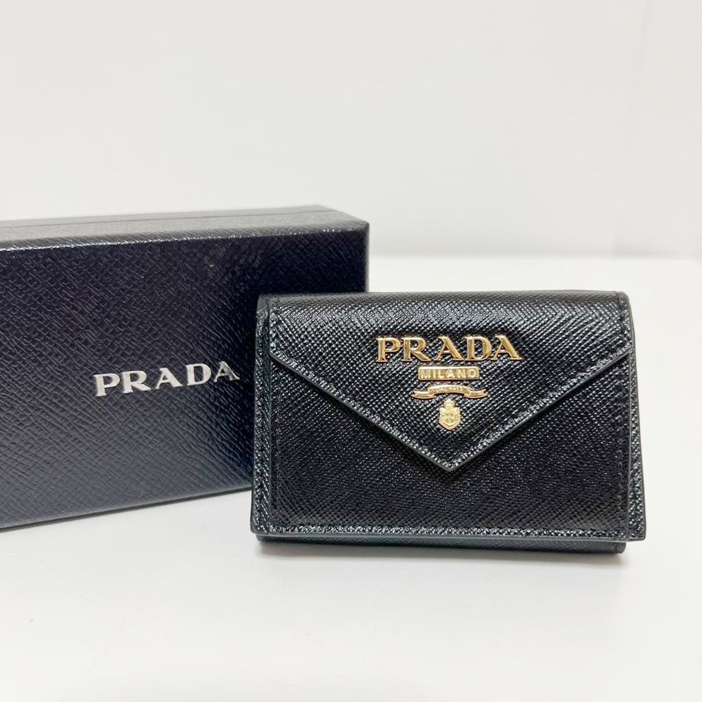 PRADA 三つ折り財布 サフィアーノ メタル ブラック 1MH021 未使用-