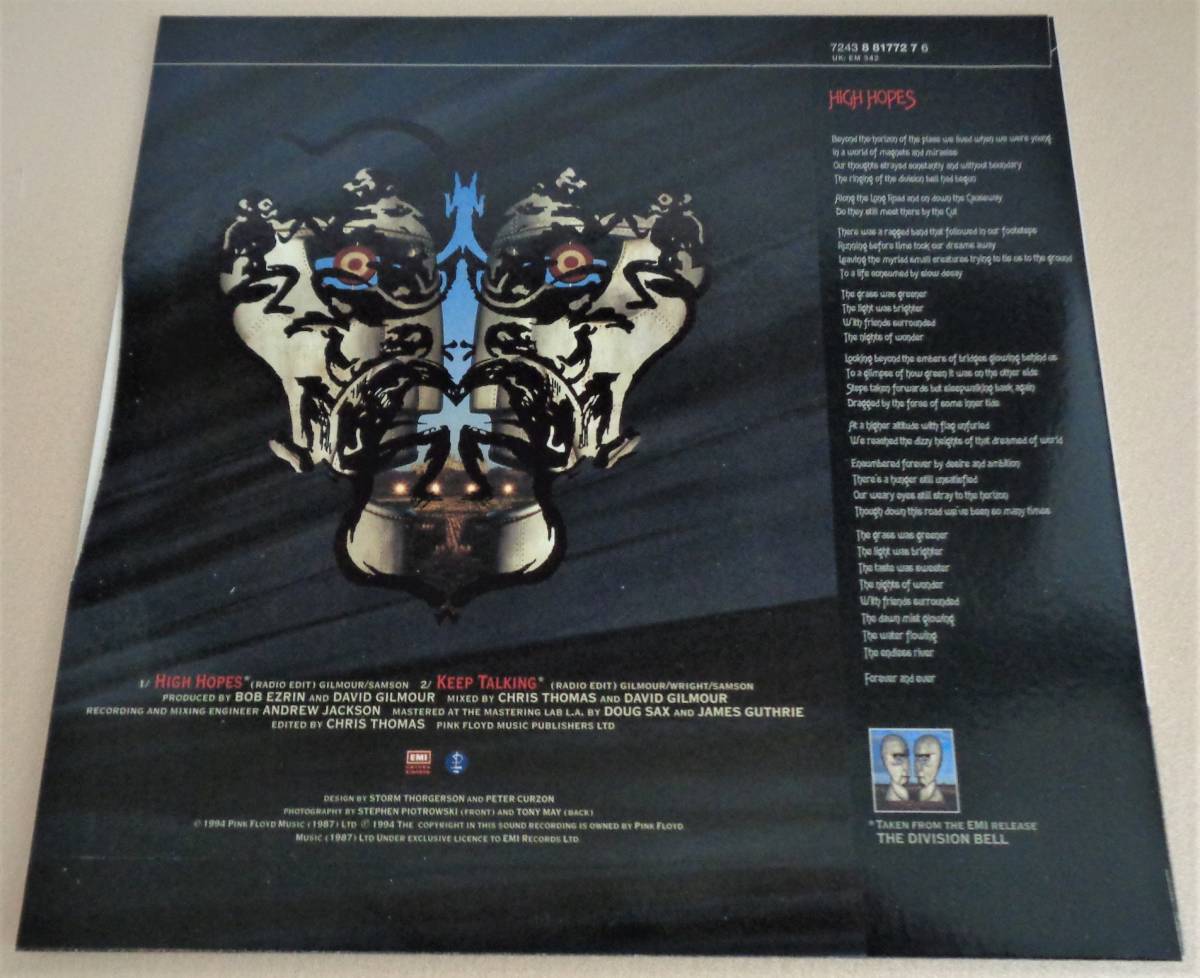 UK英国盤シングルposter bag付　Pink Floyd　High Hopes(Radio Edit)　Limited Edition Clear盤　1994年　未使用品_画像5