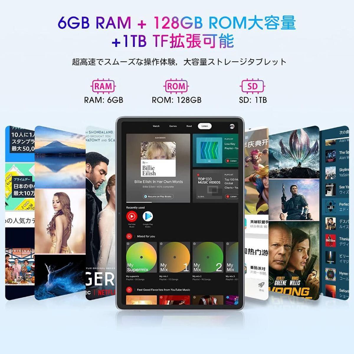 Android 12タブレット 10インチ wi-fiモデル 8コア CPU 6GB+128GB+1TB