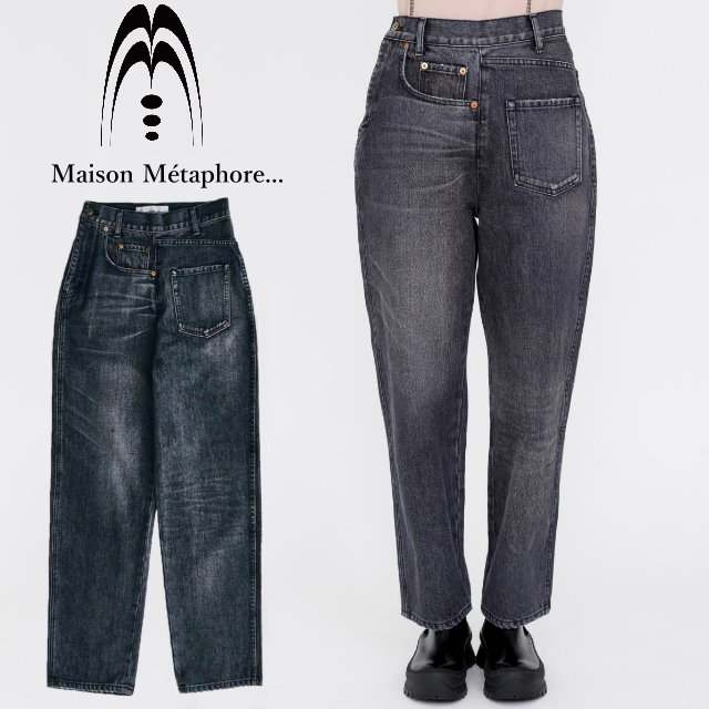 Maison Metaphore メタファー リメイク風 サイド開きデニム パンツ ブラック サイズ S
