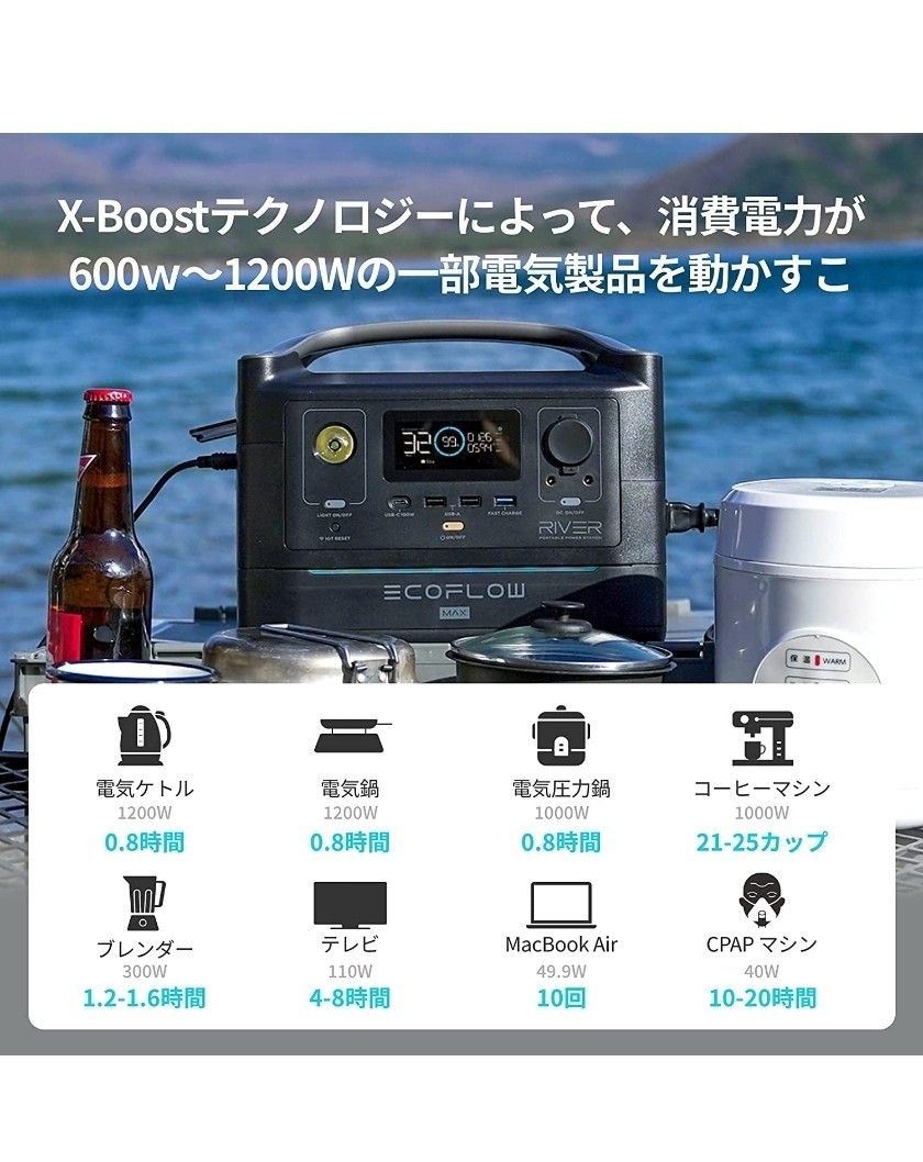 EcoFlow ポータブル電源 RIVER Max 576Wh 出力600W(瞬間最大1200W