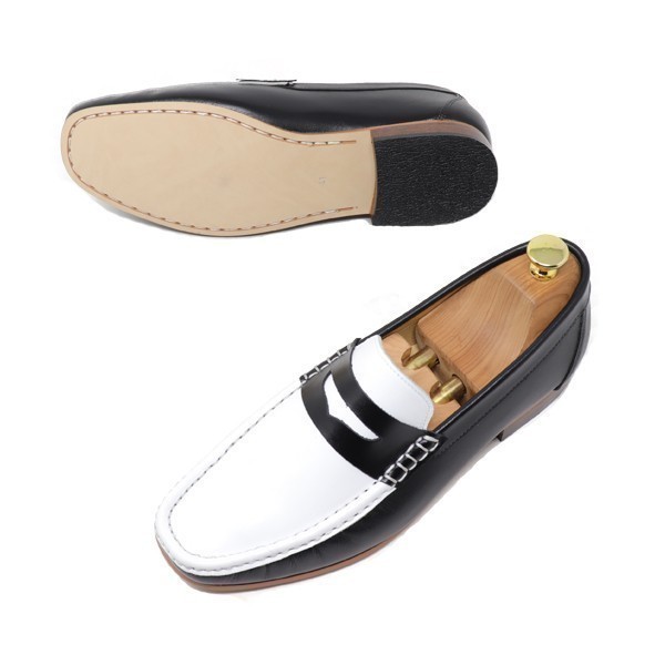 24cm men's original leather smooth Loafer hand made slip-on shoes ma Kei made law business casual white & black combination shoes 829
