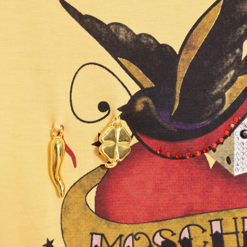 00s y2k アーカイブ モスキーノ MOSCHINO JEANS アクセサリー チャーム ビジュー 装飾 ツバメ カットソー ちびT Tシャツ 42 L_画像6