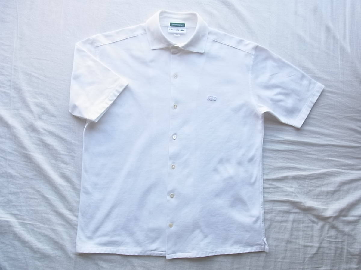 LACOSTE ラコステ　鹿の子素材　ワイドカラーシャツ サイズ 2 日本製　ホワイト　衿に薄く汚れ有り_画像1