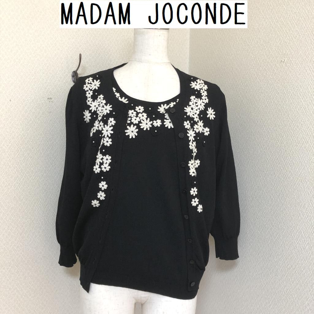 MADAM JOCONDE（マダム ジョコンダ）白い花　ニットアンサンブル　黒　ツィンニット　サマーニット_画像1