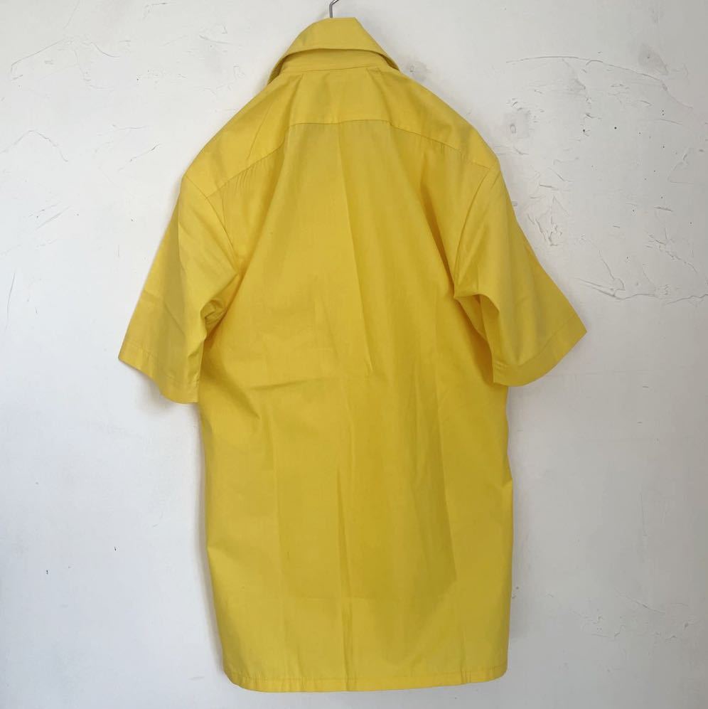 ヴィンテージ アーチドカラー 半袖シャツ 3 イエロードレスシャツ 無地 黄色 カラーシャツ コットン35% ポリ65% M メンズレディース古着の画像5
