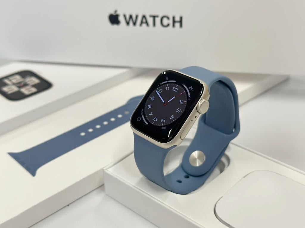 ☆即決 美品 100% Apple Watch SE2 40mm 第2世代 スターライトアルミニウム アップルウォッチ スレートブルースポーツバンド  GPSモデル