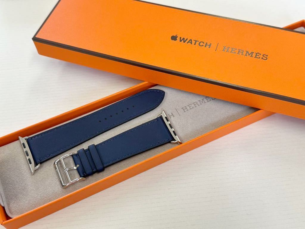 ☆即決 未使用 Apple Watch Hermes 45mm 44mm 42mm ネイビー シンプルトゥール アップルウォッチ エルメス  レザーバンド 純正 正規品 286