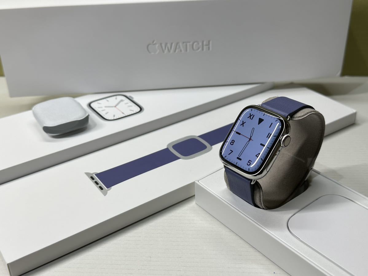 即決 美品 Apple Watch series7 41mm シルバーステンレス アップルウォッチ ウィステリアモダンバックル  GPS+Cellularモデル シリーズ7 172