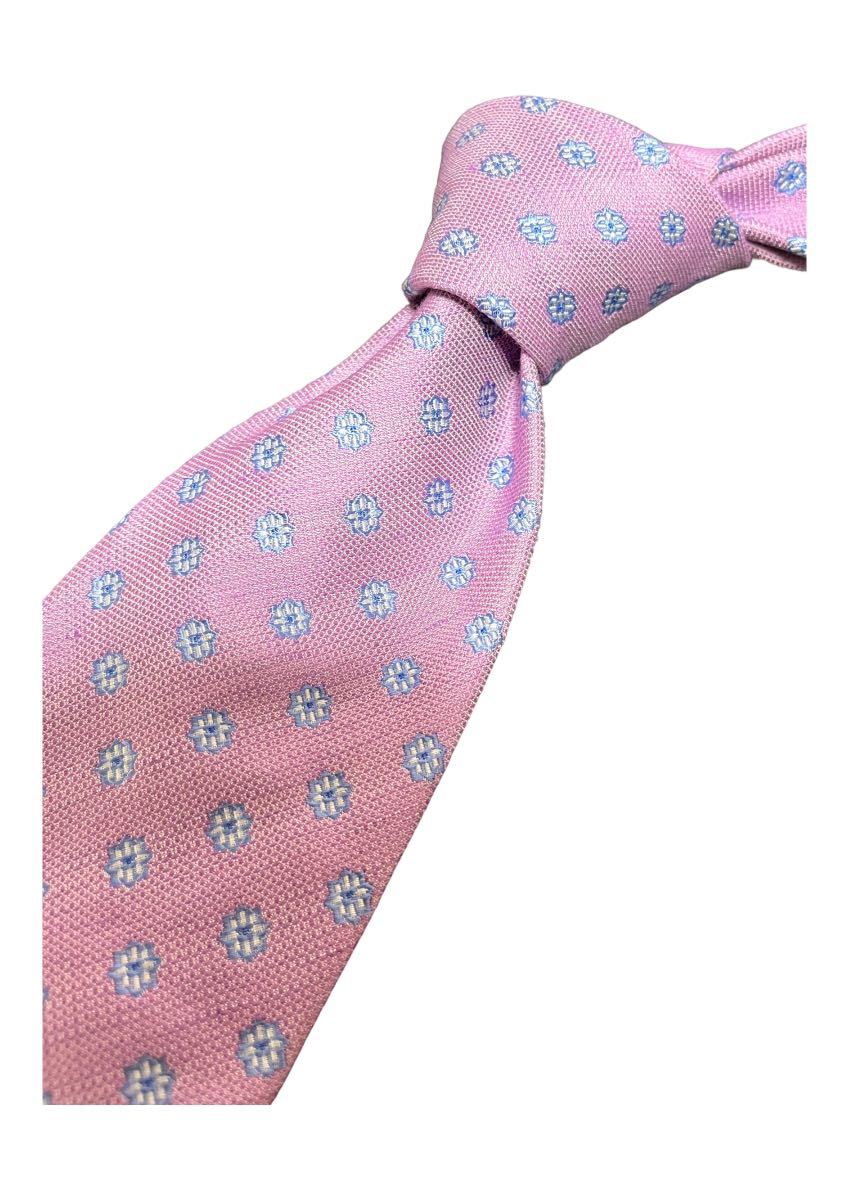 本店は 最高級 ブリオーニ　Brioni 小紋柄　ネクタイ　リネン混　ピンク　イタリア製 男性用