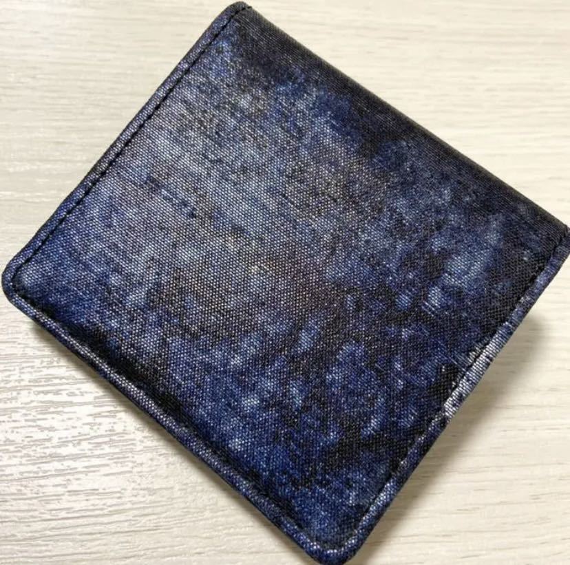 超希少 幻想的藍染 京都伝統西陣織 レザー二つ折りウォレット 財布 金箔銀箔1C_画像2